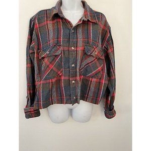 VINTAGE 5 Brother Red Blue Cropped Work Shirt Large Pockets Size Large Grunge